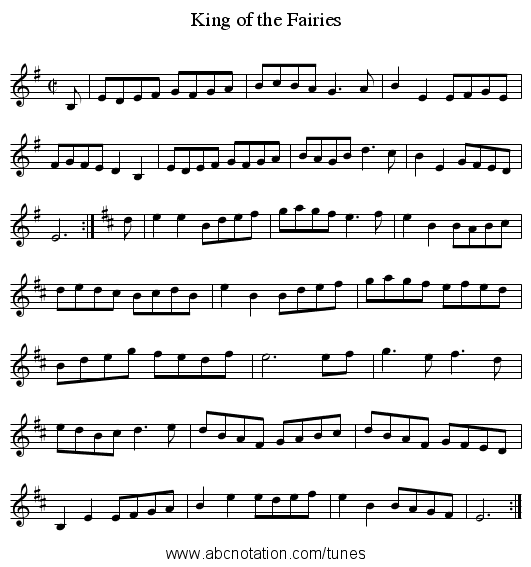 King of the Fairies - staff notation