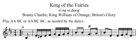 King of the Fairies - staff notation