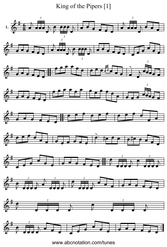 King of the Pipers [1] - staff notation