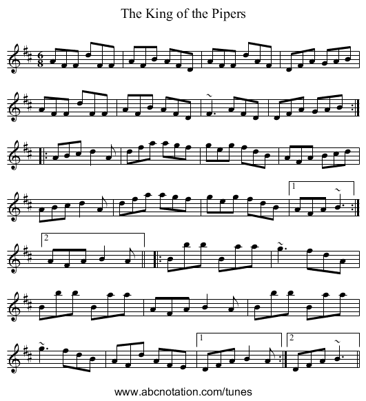 King of the Pipers, The - staff notation