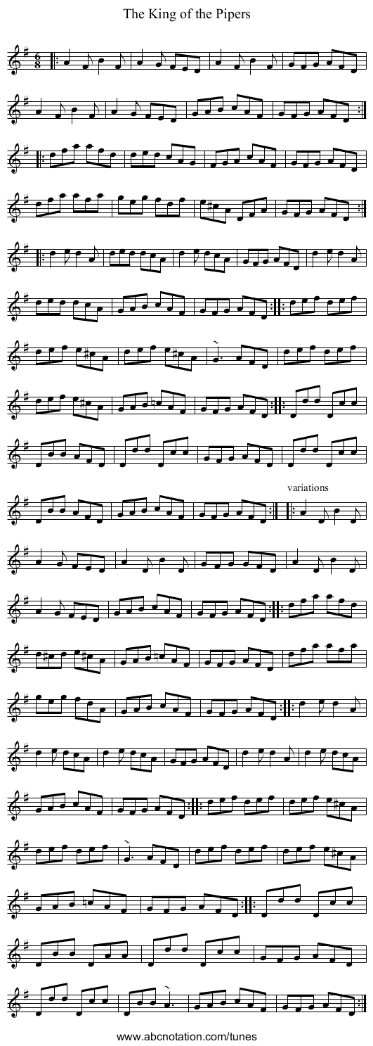 King of the Pipers, The - staff notation