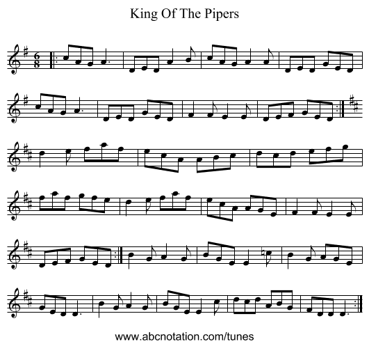King Of The Pipers - staff notation