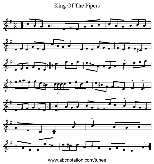 King Of The Pipers - staff notation