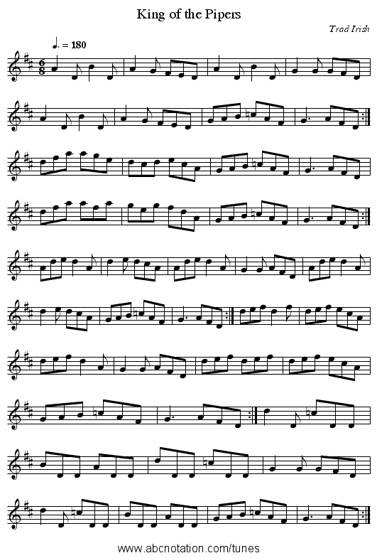 King of the Pipers - staff notation
