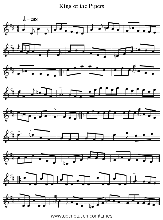 King of the Pipers - staff notation