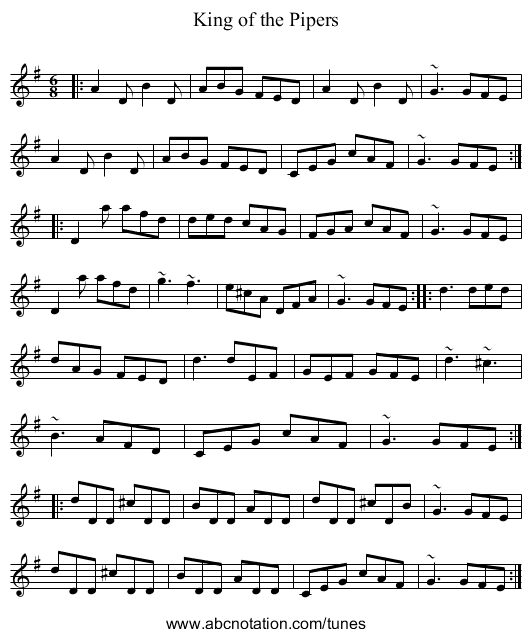 King of the Pipers - staff notation