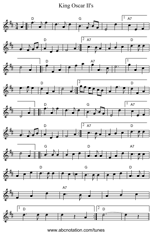 King Oscar II's - staff notation
