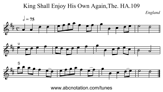 King Shall Enjoy His Own Again,The. HA.109 - staff notation