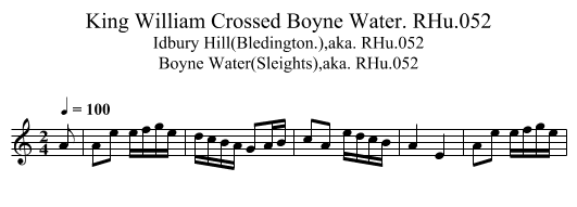King William Crossed Boyne Water. RHu.052 - staff notation