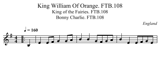 King William Of Orange. FTB.108 - staff notation