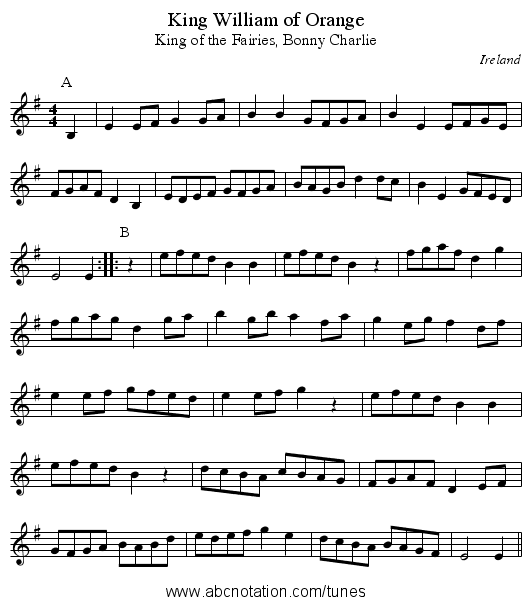 King William of Orange - staff notation