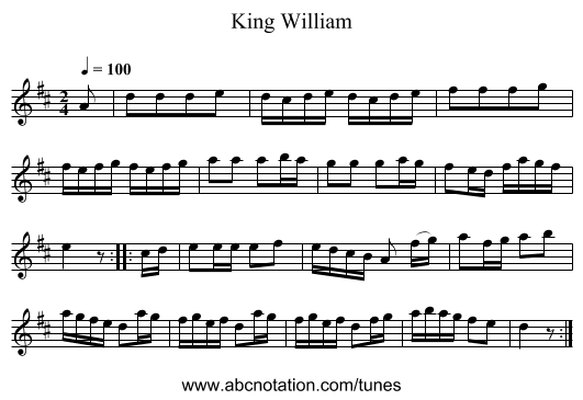 King William - staff notation