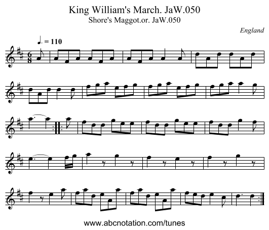King William's March. JaW.050 - staff notation