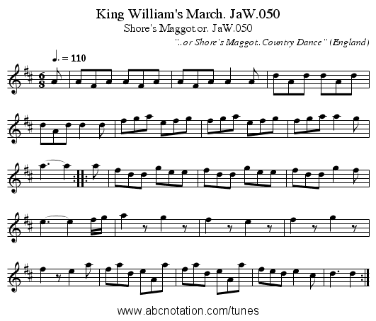 King William's March. JaW.050 - staff notation