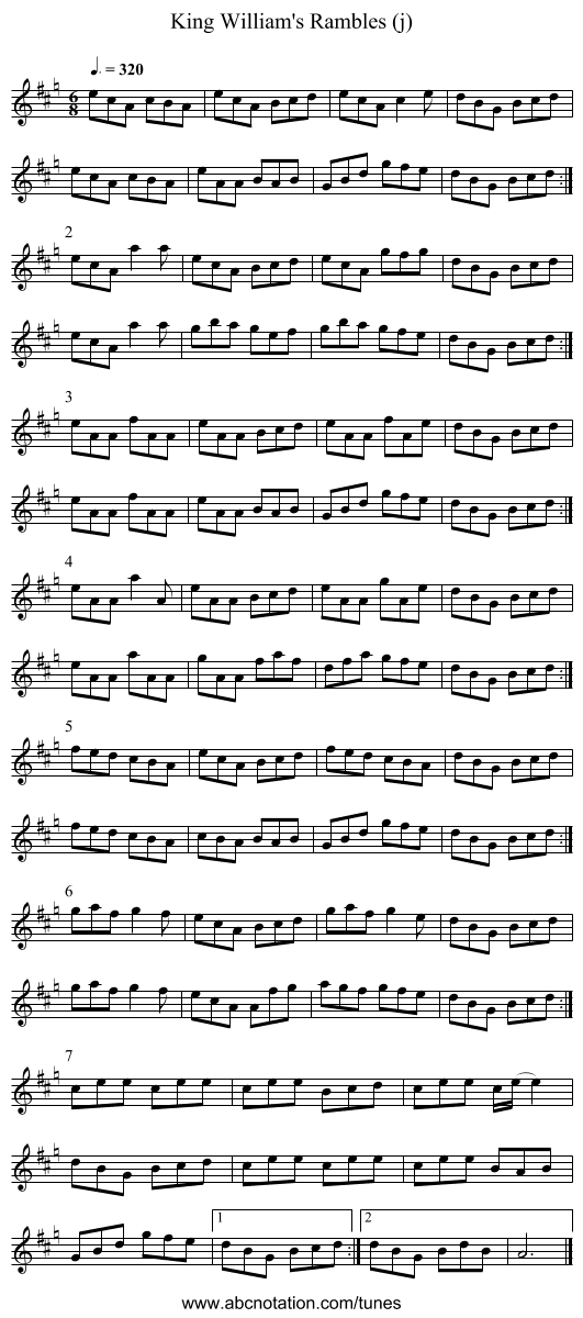 King William's Rambles (j) - staff notation
