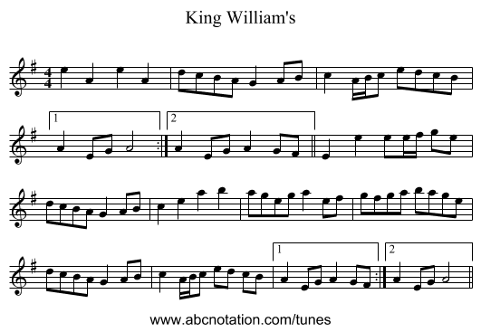 King William's - staff notation