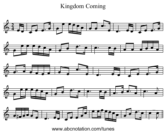 Kingdom Coming - staff notation