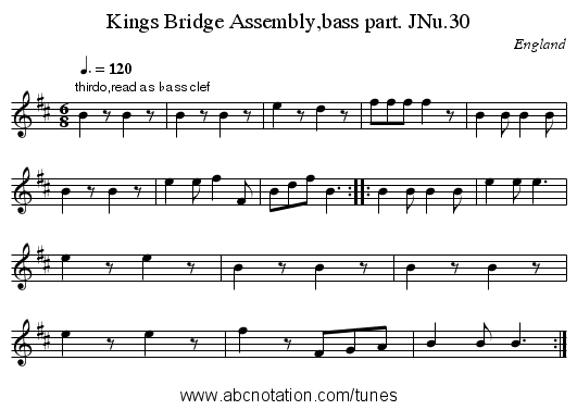 Kings Bridge Assembly,bass part. JNu.30 - staff notation