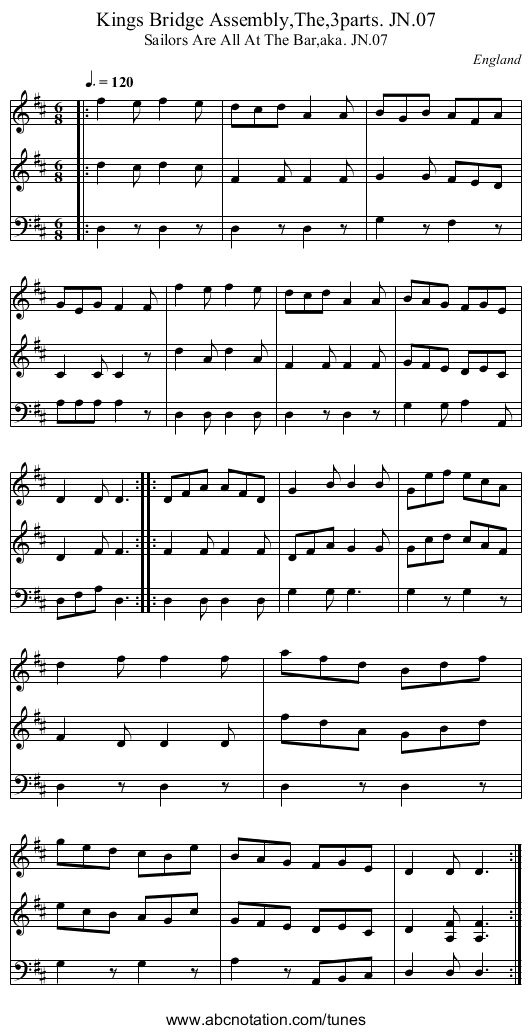 Kings Bridge Assembly,The,3parts. JN.07 - staff notation