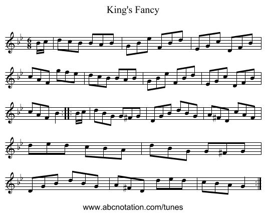King's Fancy - staff notation