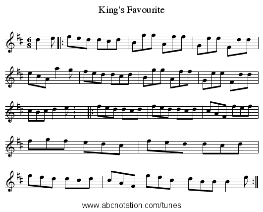 King's Favourite - staff notation