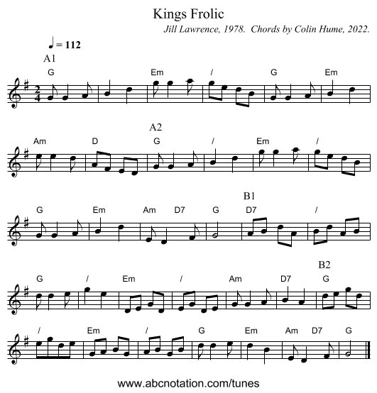 Kings Frolic - staff notation
