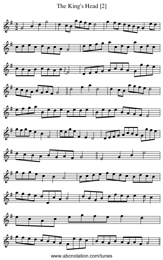 King's Head [2], The - staff notation