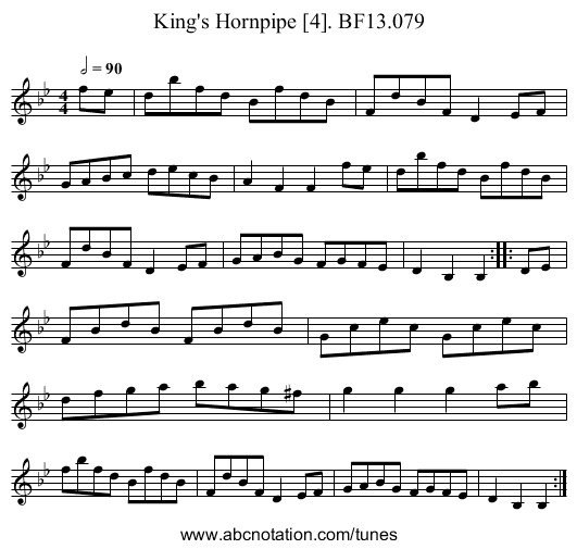 King's Hornpipe [4]. BF13.079 - staff notation