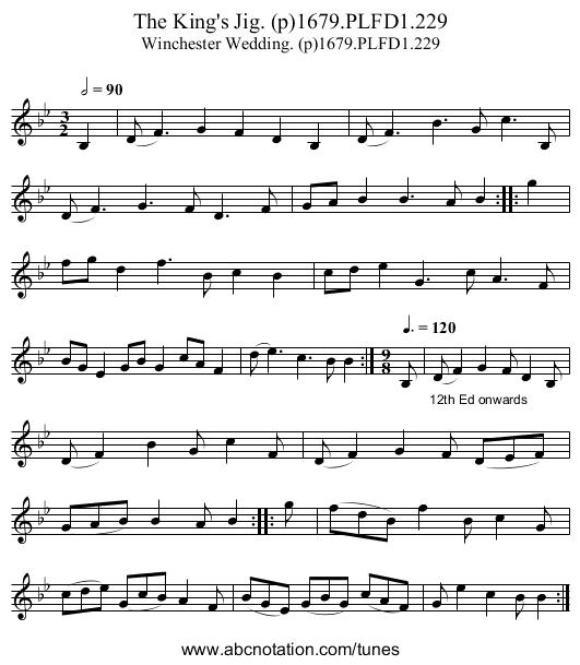 King's Jig. (p)1679.PLFD1.229, The - staff notation