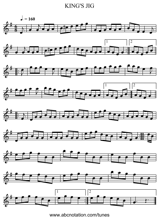KING'S JIG - staff notation