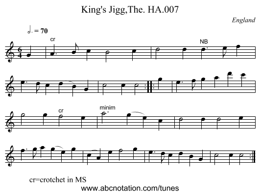 King's Jigg,The. HA.007 - staff notation