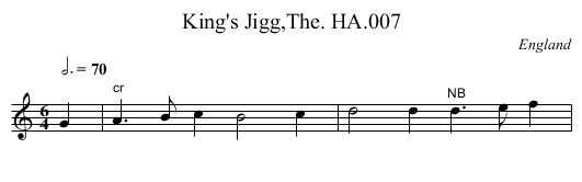 King's Jigg,The. HA.007 - staff notation