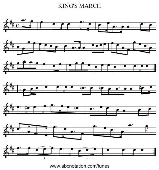 KING'S MARCH - staff notation