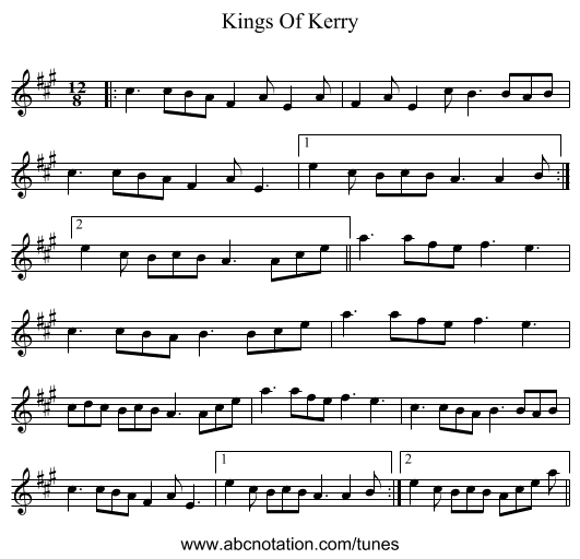 Kings Of Kerry - staff notation