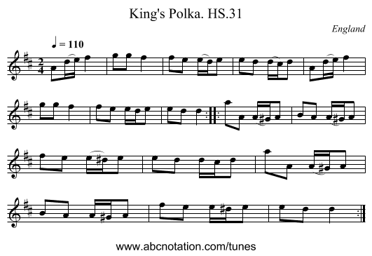 King's Polka. HS.31 - staff notation
