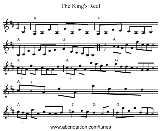 King's Reel, The - staff notation