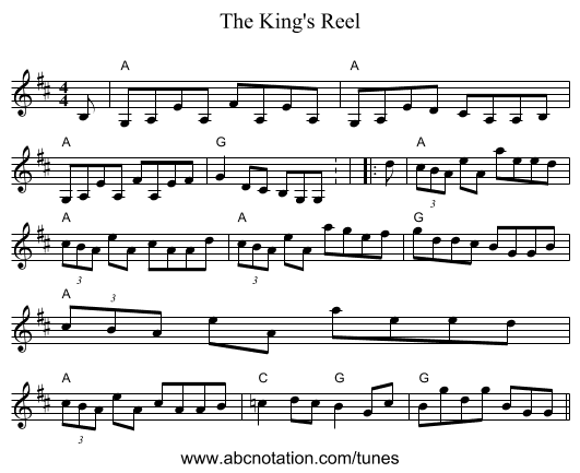 King's Reel, The - staff notation