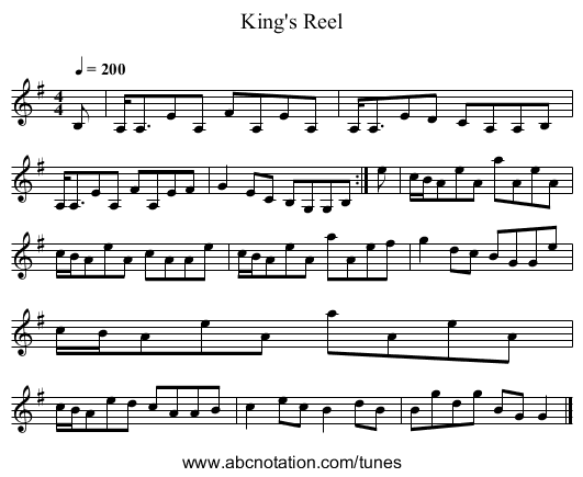 King's Reel - staff notation