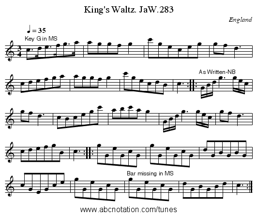 King's Waltz. JaW.283 - staff notation
