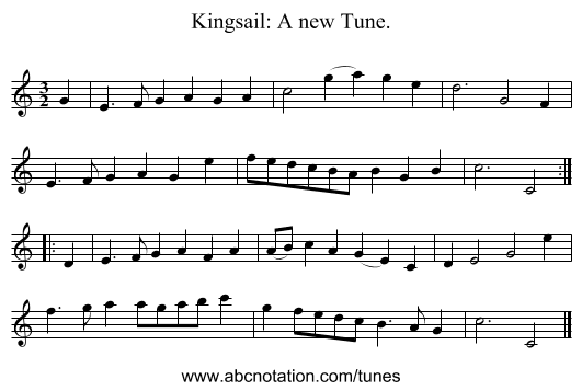 Kingsail: A new Tune. - staff notation