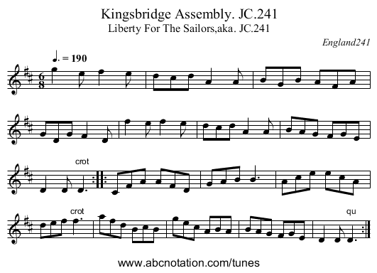 Kingsbridge Assembly. JC.241 - staff notation
