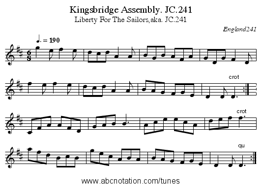 Kingsbridge Assembly. JC.241 - staff notation