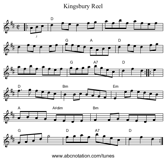 Kingsbury Reel - staff notation