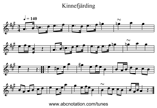 Kinnefjärding - staff notation