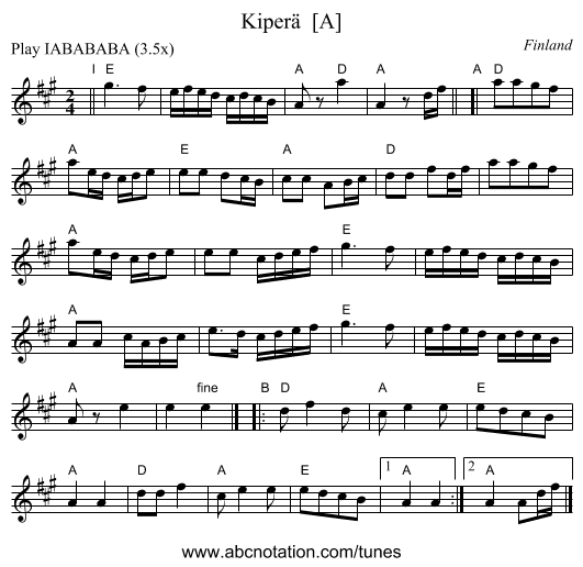 Kiper&auml;  [A] - staff notation