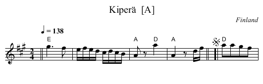 Kiper&auml;  [A] - staff notation