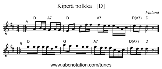 Kiper&auml; polkka   [D] - staff notation