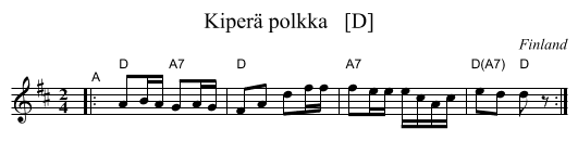 Kiper&auml; polkka   [D] - staff notation