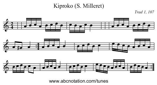 Kiproko (S. Milleret) - staff notation