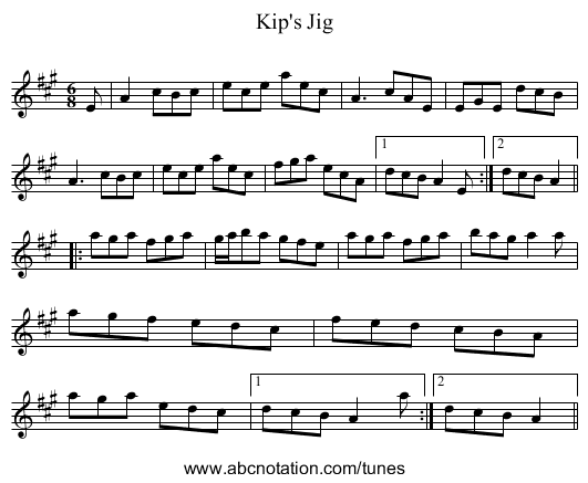 Kip's Jig - staff notation